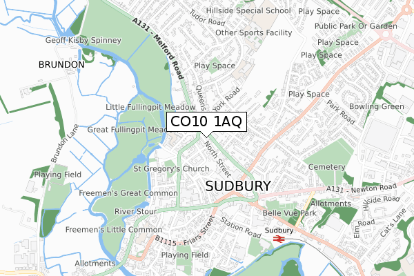 CO10 1AQ map - small scale - OS Open Zoomstack (Ordnance Survey)