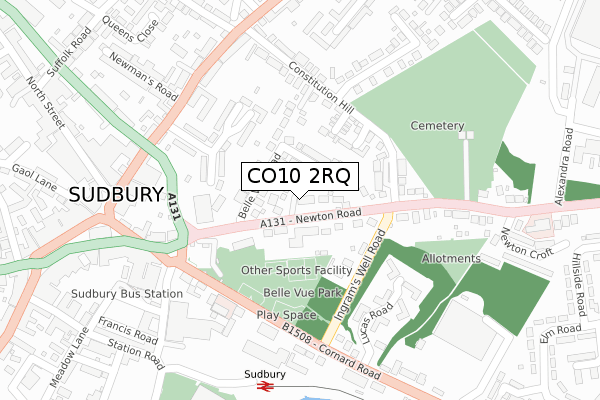 CO10 2RQ map - large scale - OS Open Zoomstack (Ordnance Survey)