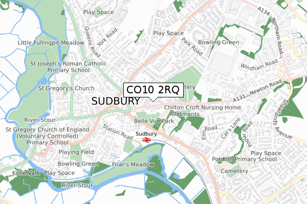 CO10 2RQ map - small scale - OS Open Zoomstack (Ordnance Survey)