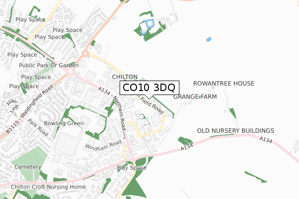 CO10 3DQ map - small scale - OS Open Zoomstack (Ordnance Survey)