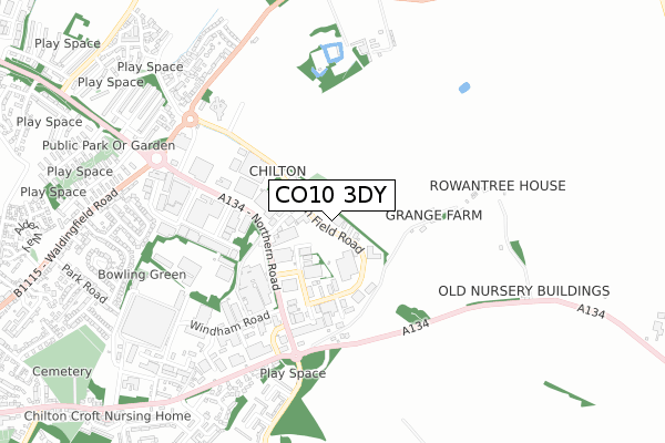 CO10 3DY map - small scale - OS Open Zoomstack (Ordnance Survey)