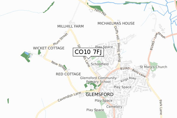 CO10 7FJ map - small scale - OS Open Zoomstack (Ordnance Survey)