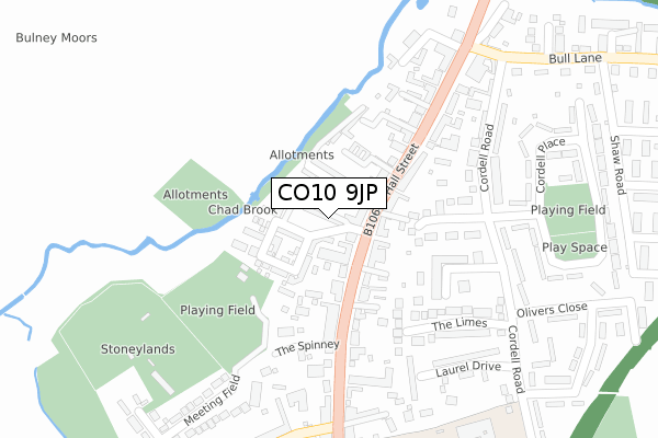 CO10 9JP map - large scale - OS Open Zoomstack (Ordnance Survey)