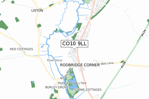 CO10 9LL map - small scale - OS Open Zoomstack (Ordnance Survey)