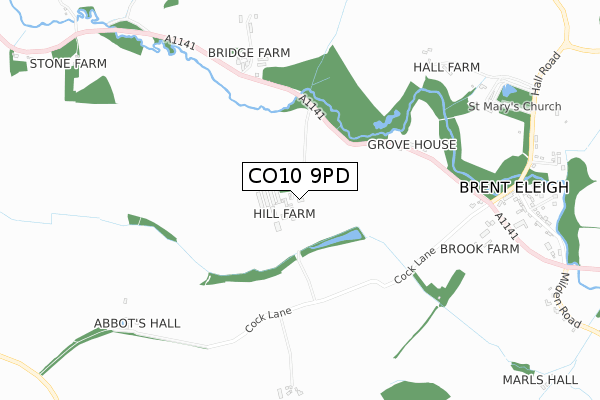 CO10 9PD map - small scale - OS Open Zoomstack (Ordnance Survey)