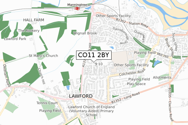 CO11 2BY map - small scale - OS Open Zoomstack (Ordnance Survey)