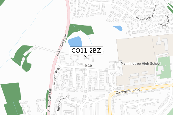 CO11 2BZ map - large scale - OS Open Zoomstack (Ordnance Survey)