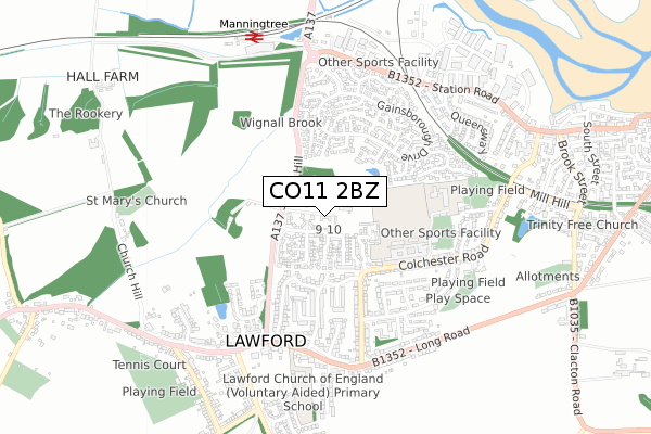 CO11 2BZ map - small scale - OS Open Zoomstack (Ordnance Survey)
