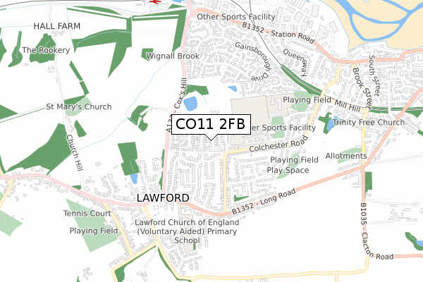 CO11 2FB map - small scale - OS Open Zoomstack (Ordnance Survey)