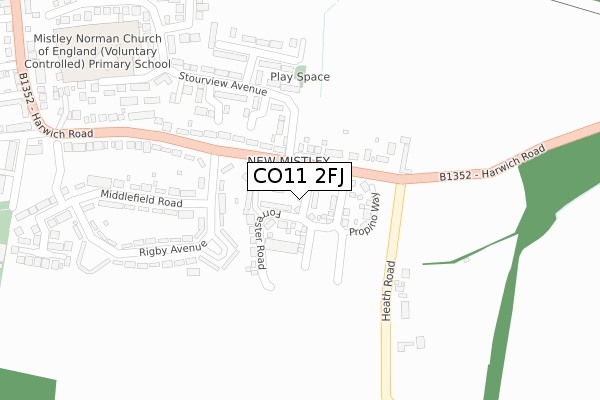 CO11 2FJ map - large scale - OS Open Zoomstack (Ordnance Survey)
