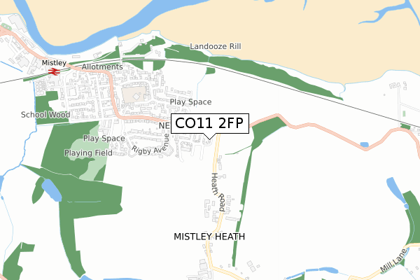 CO11 2FP map - small scale - OS Open Zoomstack (Ordnance Survey)