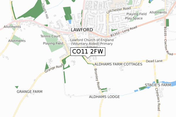 CO11 2FW map - small scale - OS Open Zoomstack (Ordnance Survey)