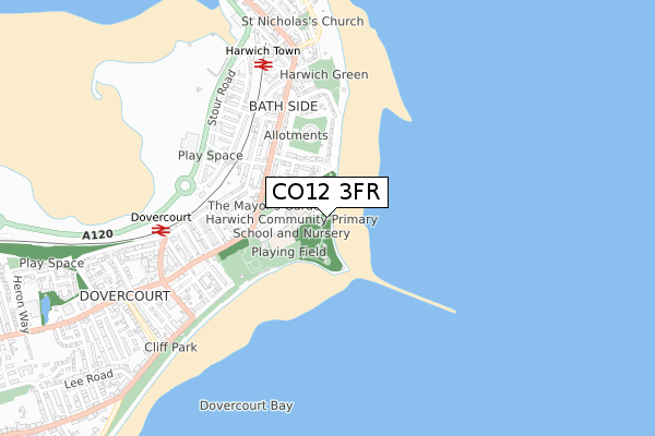 CO12 3FR map - small scale - OS Open Zoomstack (Ordnance Survey)