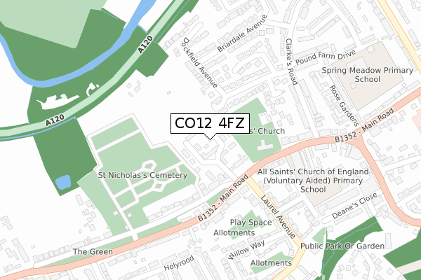 CO12 4FZ map - large scale - OS Open Zoomstack (Ordnance Survey)
