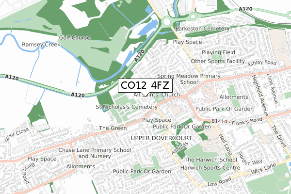 CO12 4FZ map - small scale - OS Open Zoomstack (Ordnance Survey)