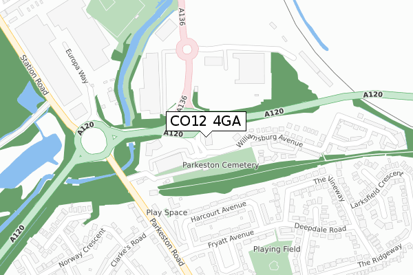 CO12 4GA map - large scale - OS Open Zoomstack (Ordnance Survey)