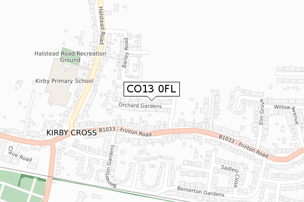 CO13 0FL map - large scale - OS Open Zoomstack (Ordnance Survey)