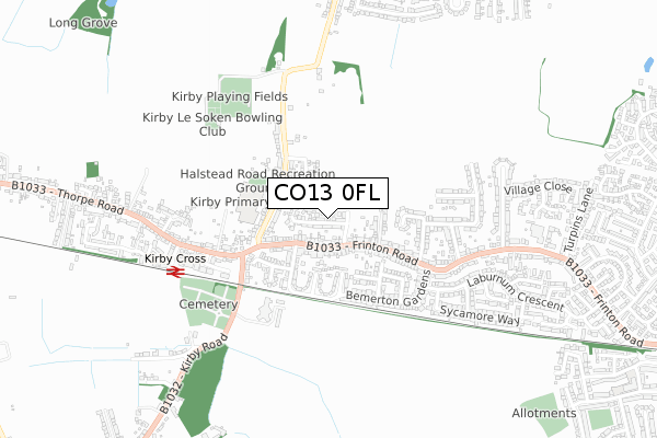 CO13 0FL map - small scale - OS Open Zoomstack (Ordnance Survey)