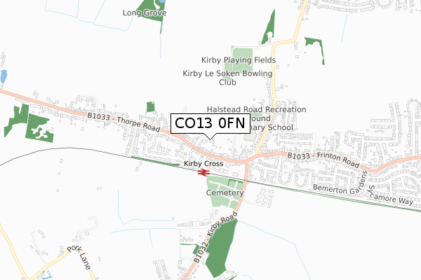 CO13 0FN map - small scale - OS Open Zoomstack (Ordnance Survey) CO13 0FN map - small scale - OS Open Zoomstack (Ordnance Survey)