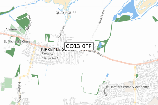 CO13 0FP map - small scale - OS Open Zoomstack (Ordnance Survey)