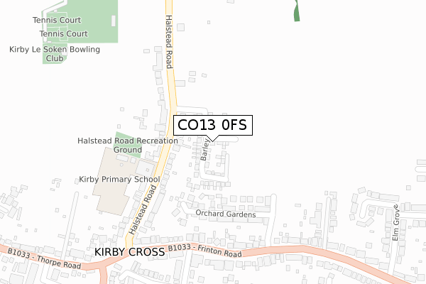 CO13 0FS map - large scale - OS Open Zoomstack (Ordnance Survey)