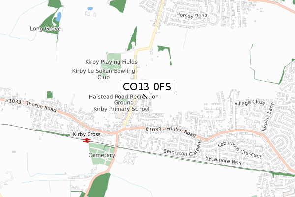 CO13 0FS map - small scale - OS Open Zoomstack (Ordnance Survey)