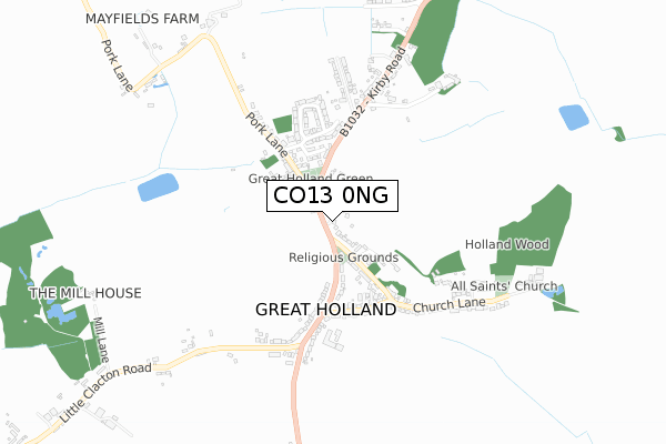 CO13 0NG map - small scale - OS Open Zoomstack (Ordnance Survey)
