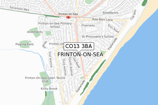 CO13 3BA map - small scale - OS Open Zoomstack (Ordnance Survey) CO13 3BA map - small scale - OS Open Zoomstack (Ordnance Survey)
