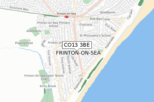 CO13 3BE map - small scale - OS Open Zoomstack (Ordnance Survey) CO13 3BE map - small scale - OS Open Zoomstack (Ordnance Survey)