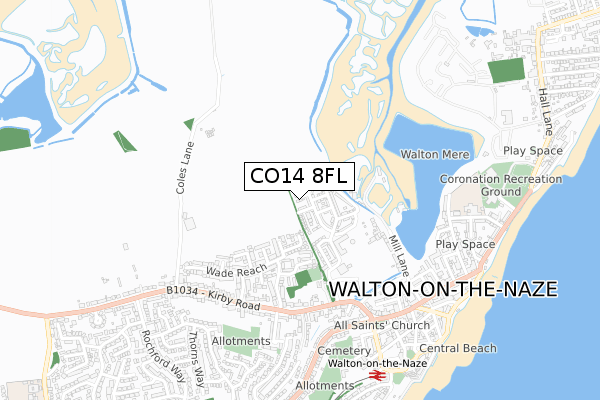 CO14 8FL map - small scale - OS Open Zoomstack (Ordnance Survey)