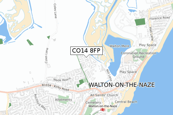 CO14 8FP map - small scale - OS Open Zoomstack (Ordnance Survey)