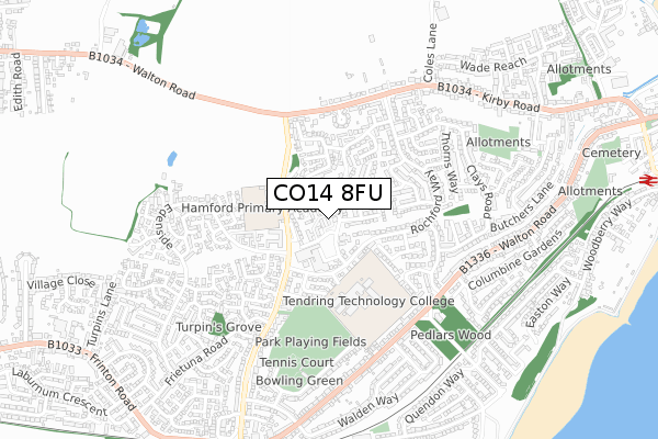 CO14 8FU map - small scale - OS Open Zoomstack (Ordnance Survey)