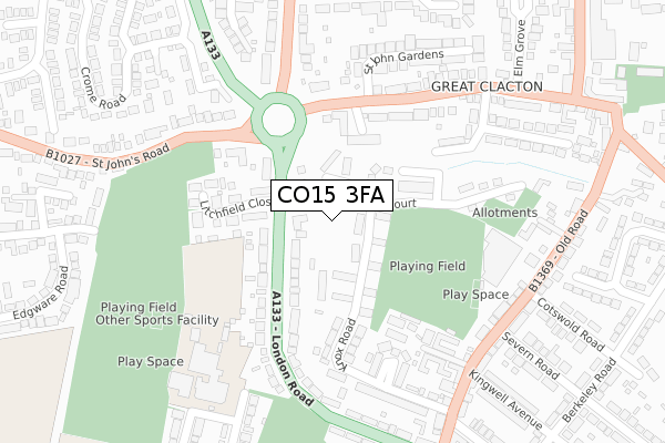 CO15 3FA map - large scale - OS Open Zoomstack (Ordnance Survey)