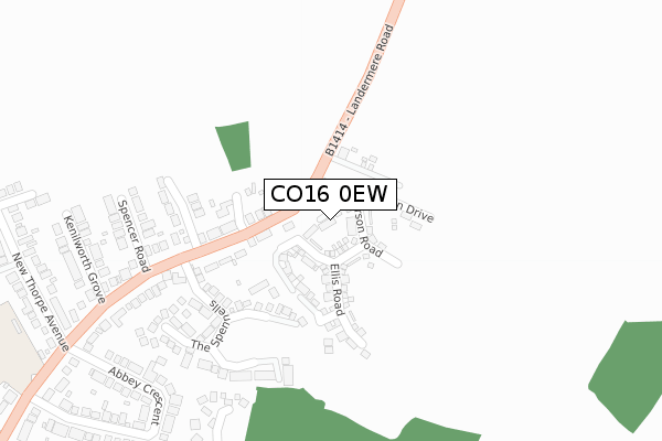 CO16 0EW map - large scale - OS Open Zoomstack (Ordnance Survey)