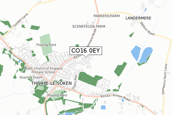 CO16 0EY map - small scale - OS Open Zoomstack (Ordnance Survey)