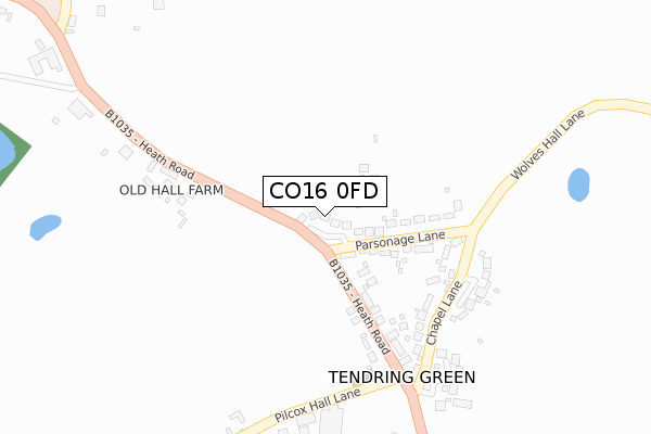 CO16 0FD map - large scale - OS Open Zoomstack (Ordnance Survey)