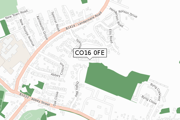 CO16 0FE map - large scale - OS Open Zoomstack (Ordnance Survey)