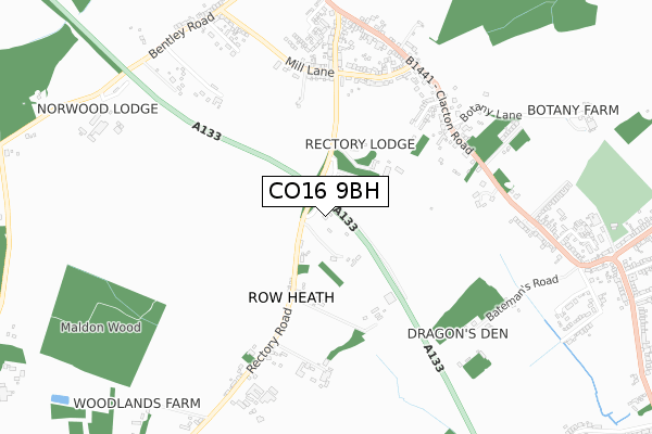 CO16 9BH map - small scale - OS Open Zoomstack (Ordnance Survey)