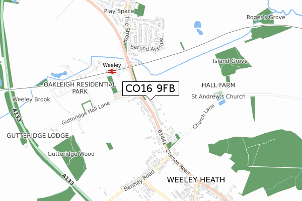 CO16 9FB map - small scale - OS Open Zoomstack (Ordnance Survey)