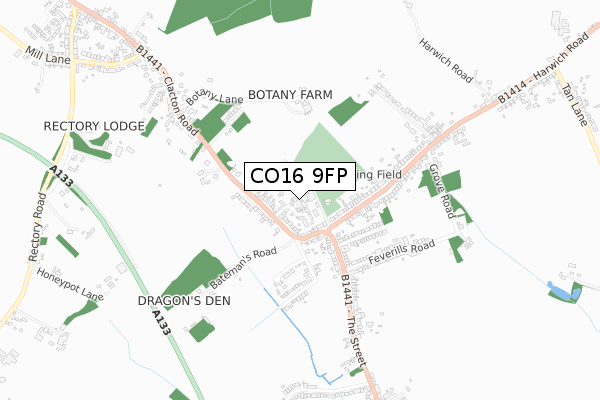 CO16 9FP map - small scale - OS Open Zoomstack (Ordnance Survey)