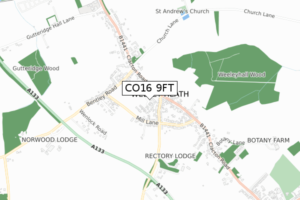 CO16 9FT map - small scale - OS Open Zoomstack (Ordnance Survey)