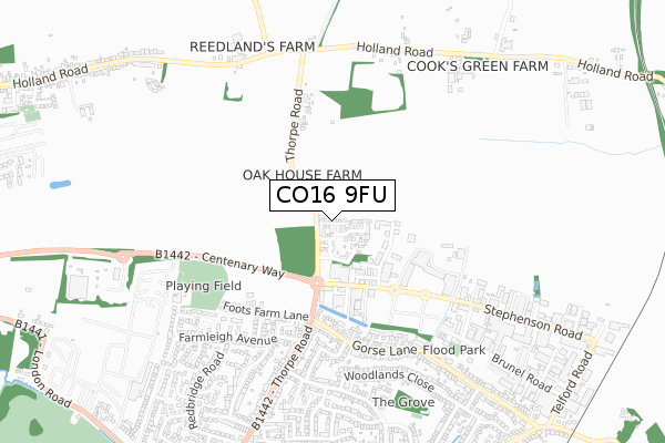 CO16 9FU map - small scale - OS Open Zoomstack (Ordnance Survey)