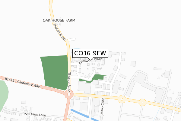 CO16 9FW map - large scale - OS Open Zoomstack (Ordnance Survey)