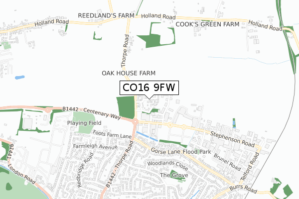 CO16 9FW map - small scale - OS Open Zoomstack (Ordnance Survey)