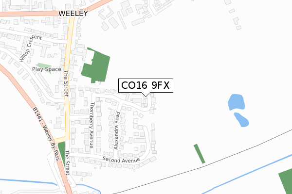 CO16 9FX map - large scale - OS Open Zoomstack (Ordnance Survey)