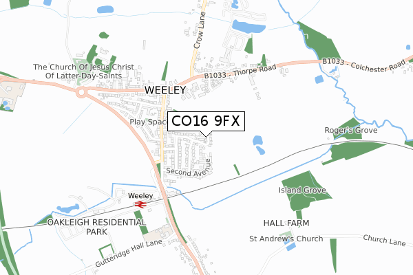 CO16 9FX map - small scale - OS Open Zoomstack (Ordnance Survey)