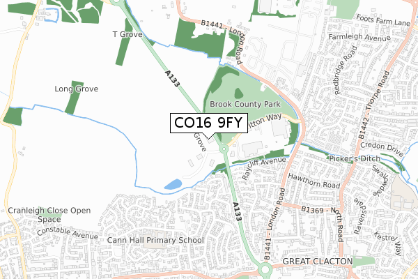 CO16 9FY map - small scale - OS Open Zoomstack (Ordnance Survey)