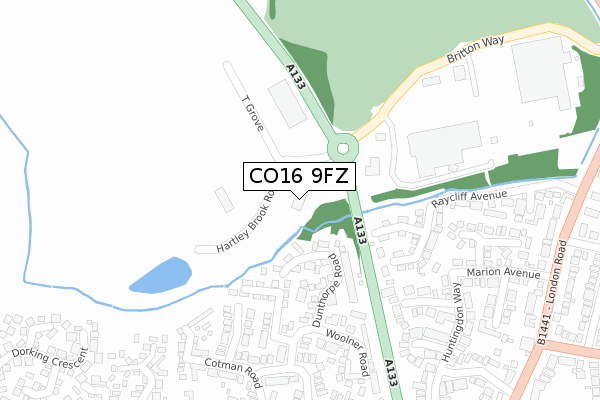 CO16 9FZ map - large scale - OS Open Zoomstack (Ordnance Survey)