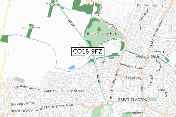 CO16 9FZ map - small scale - OS Open Zoomstack (Ordnance Survey)