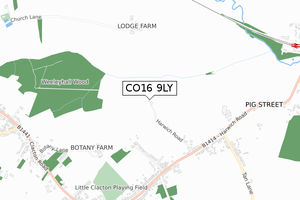 CO16 9LY map - small scale - OS Open Zoomstack (Ordnance Survey)